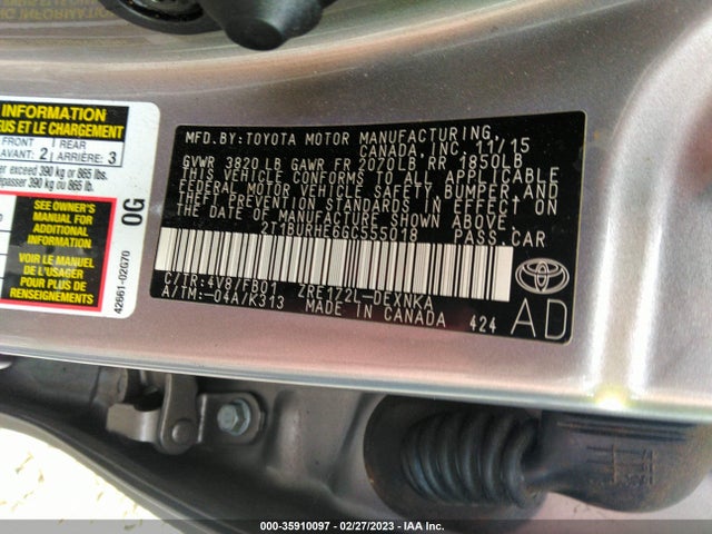 2016 TOYOTA COROLLA L/LE/S/S PLUS/LE PLUS VIN: 2T1BURHE6GC555018