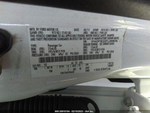 1FADP3E22FL299836 Ford FOCUS S