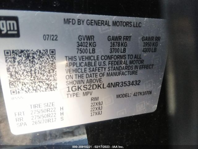 1GKS2DKL4NR353432 GMC YUKON DENALI