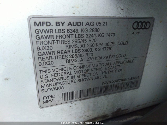 2021 Audi Q7, VIN: WA1LXAF7XMD039416