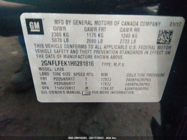 Chevrolet EQUINOX LT 2017 2GNFLFEK1H6281816 Image 10