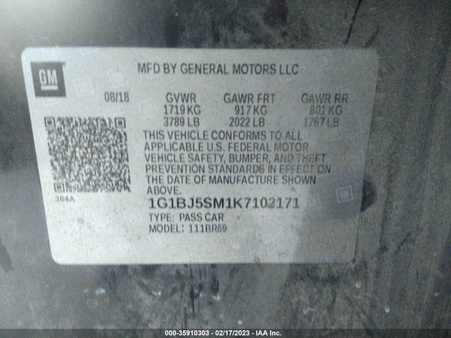 Chevrolet Cruze 2019 1G1BJ5SM1K7102171 Image 9