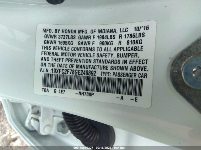 Honda Civic Sedan Ex 2016 19XFC2F78GE249892 Image 10