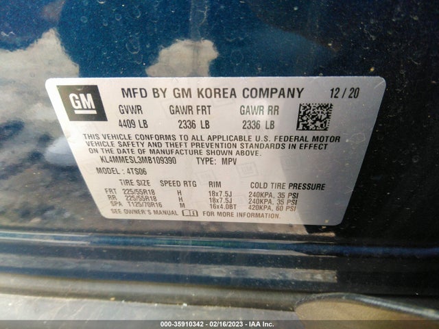 2021 BUICK ENCORE GX SELECT VIN: KL4MMESL3MB109390