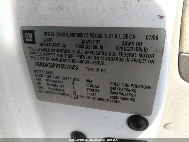2007 CHEVROLET HHR LT VIN: 3GNDA33P87S512608