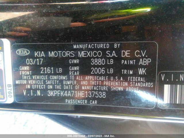 3KPFK4A71HE137538 KIA FORTE LX