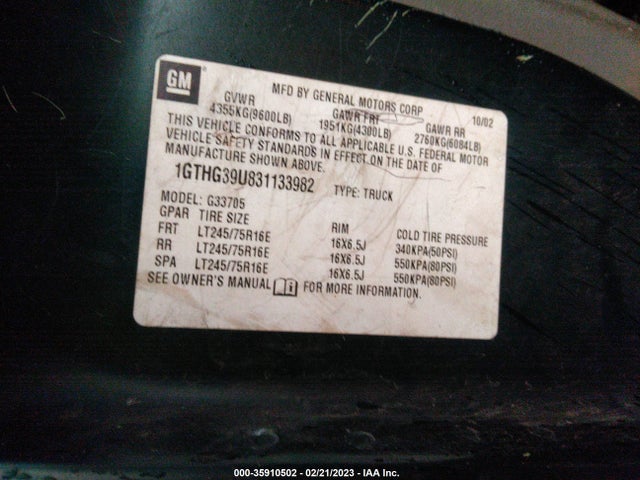 GMC SAVANA CARGO VAN 2003 1GTHG39U831133982 Image 10