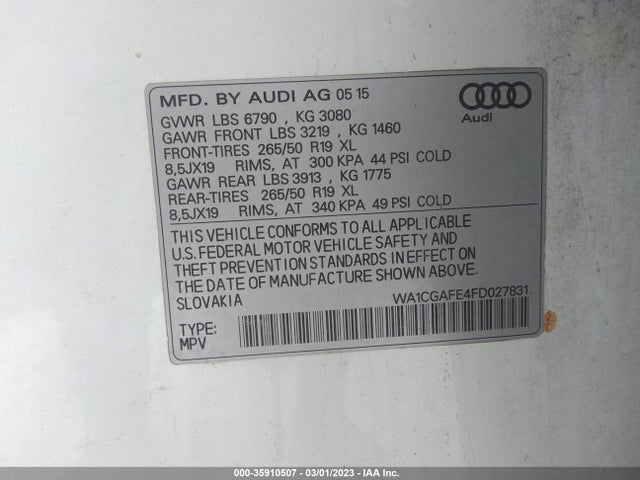 2015 Audi Q7, VIN: WA1CGAFE4FD027831
