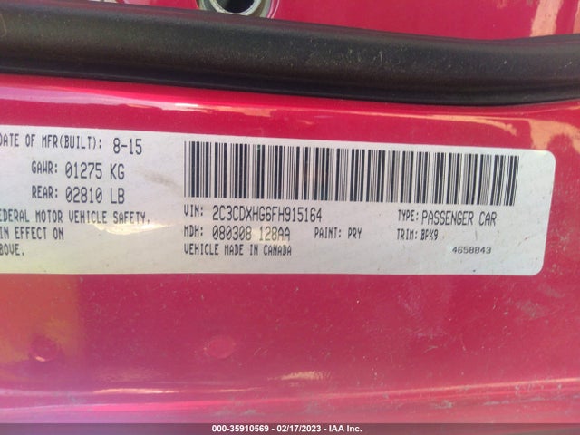 Dodge Charger Sxt 2015 2C3CDXHG6FH915164 Image 9