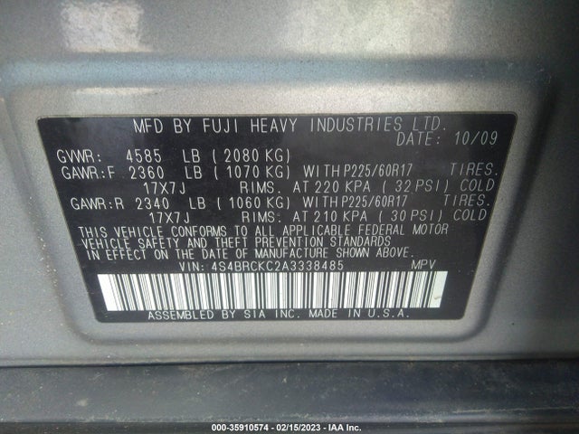 Subaru Outback Ltd Pwr Moon 2010 4S4BRCKC2A3338485 Image 10