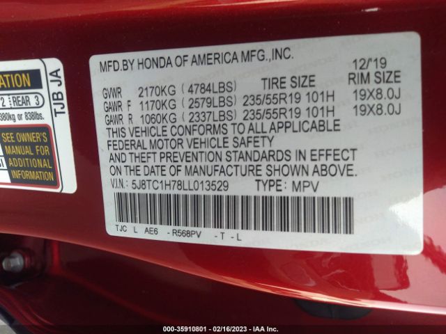 5J8TC1H78LL013529 Acura Rdx W/advance Pkg