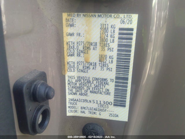 2020 Nissan Titan, VIN: 1N6AA1CD9LN511300