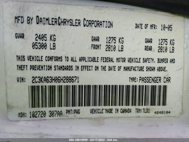 Chrysler 300 C 2006 2C3KA63H06H288671 Image 10