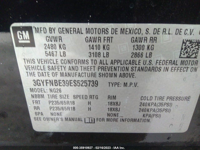 3GYFNBE39ES525739 Cadillac Srx Luxury Collection