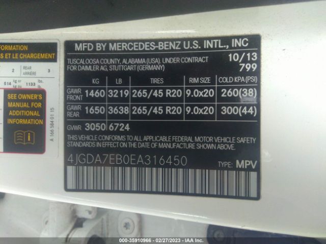 4JGDA7EB0EA316450 Mercedes-Benz M-class Ml 63 Amg