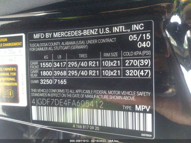 4JGDF7DE4FA605412 Mercedes-Benz Gl-class Gl 550