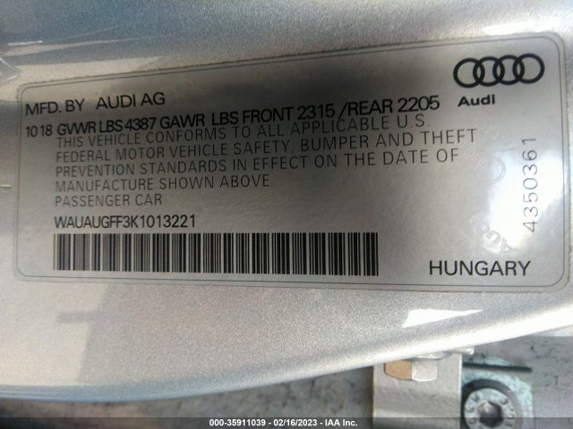 WAUAUGFF3K1013221 Audi A3 Sedan Premium/titanium Premium