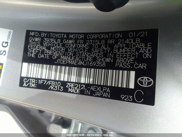 Toyota COROLLA LE 2021 JTDEPMAE4MJ169358 Image 10