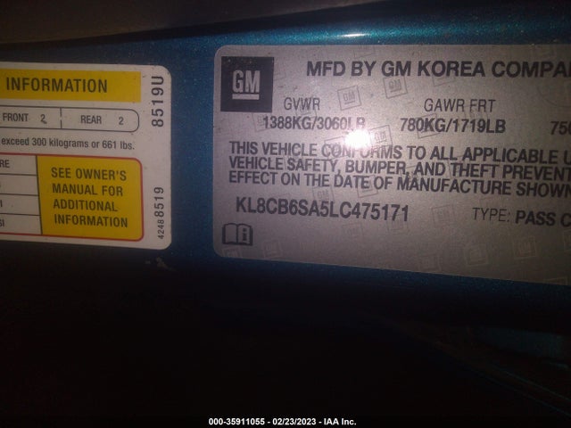 Chevrolet Spark Fwd Ls Automatic 2020 KL8CB6SA5LC475171 Image 9