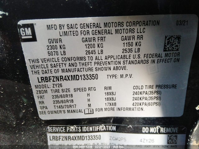 2021 Buick Envision, VIN: LRBFZNR4XMD133350