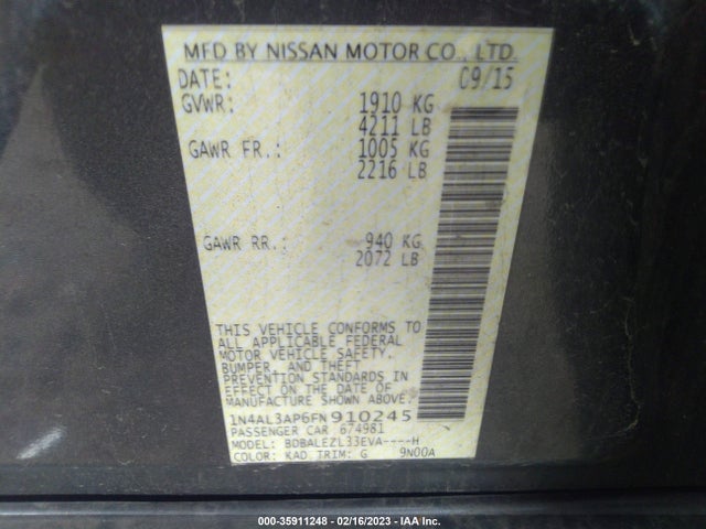 Nissan Altima 2.5 S 2015 1N4AL3AP6FN910245 Image 11