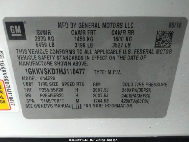 1GKKVSKD7HJ110477 GMC Acadia Limited Limited