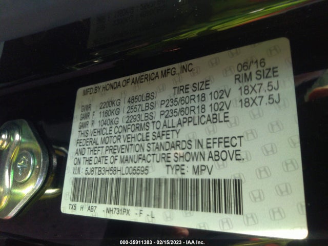 2017 Acura RDX, VIN: 5J8TB3H58HL005595