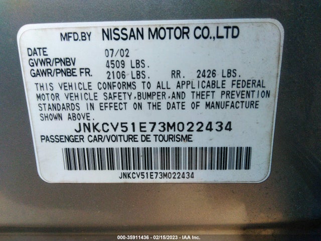 2003 INFINITI G35 SEDAN VIN: JNKCV51E73M022434