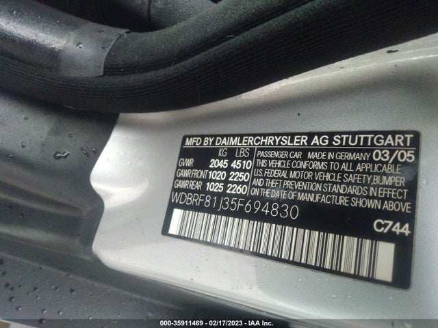 2005 MERCEDES-BENZ C-CLASS 2.6L VIN: WDBRF81J35F694830