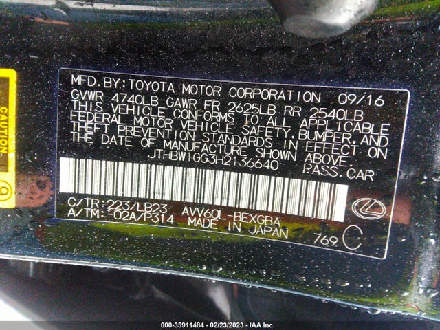 2017 Lexus ES, VIN: JTHBW1GG3H2136640