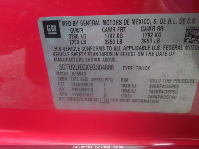 3GTU2UECXEG304686 GMC Sierra 1500 Sle