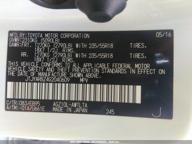 JTJYARBZ4G2040609 Lexus NX 200T