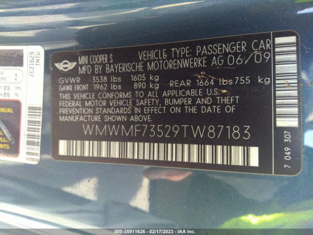 WMWMF73529TW87183 Mini Cooper Hardtop S