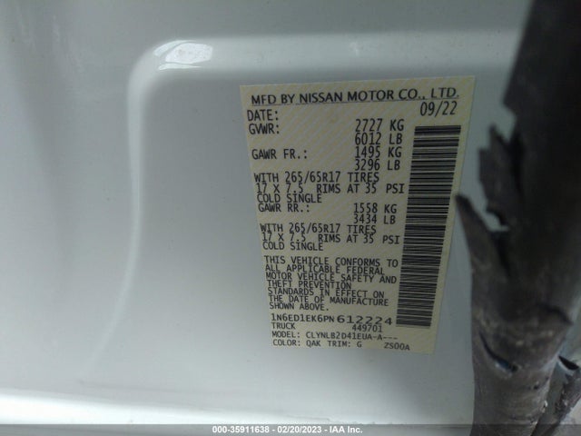 2023 Nissan Frontier, VIN: 1N6ED1EK6PN612224