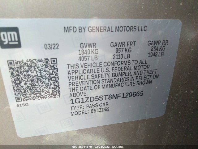 Chevrolet MALIBU LT 2022 1G1ZD5ST8NF129665 Image 9