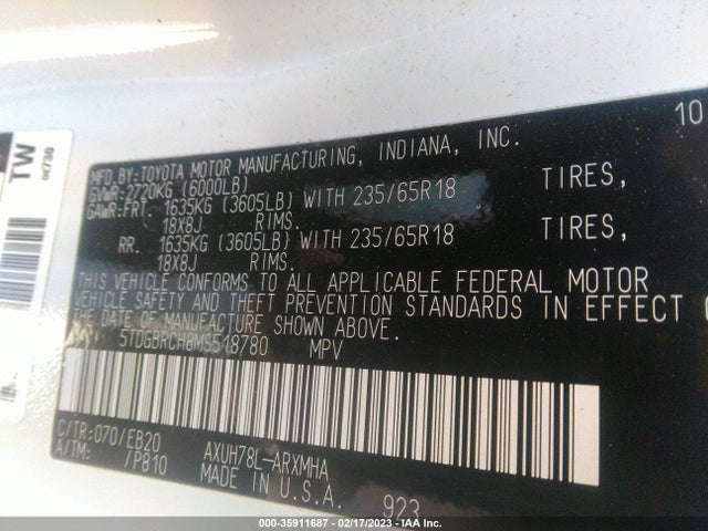 2021 Toyota Highlander, VIN: 5TDGBRCH8MS518780