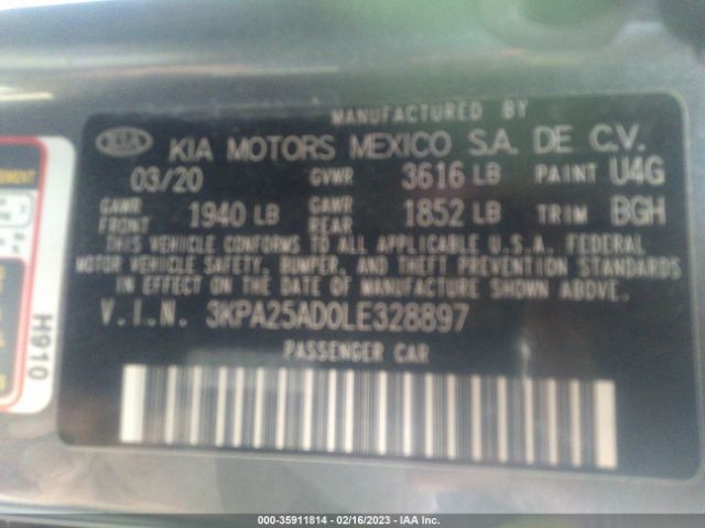 3KPA25AD0LE328897 KIA Rio 5-door S