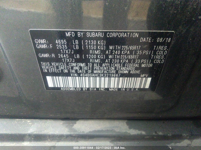 2019 Subaru Outback, VIN: 4S4BSAHC3K3219667