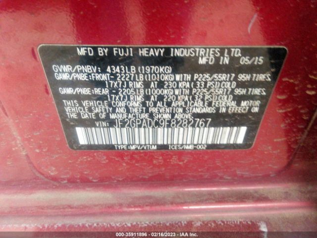 JF2GPADC9F8282767 Subaru Xv Crosstrek Premium