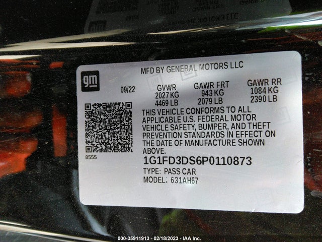 Chevrolet Camaro 2lt 2023 1G1FD3DS6P0110873 Image 9