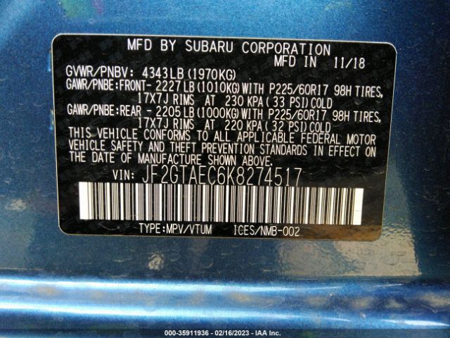 JF2GTAEC6K8274517 Subaru Crosstrek Premium