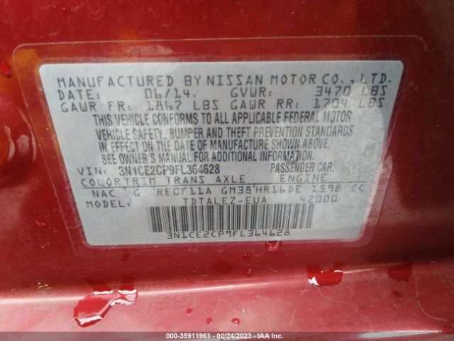 3N1CE2CP9FL364628 Nissan Versa Note Sl