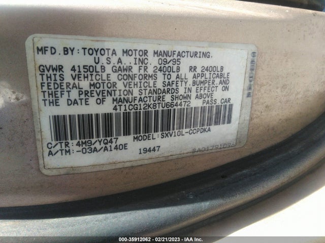 1996 TOYOTA CAMRY DX/LE VIN: 4T1CG12K8TU664472