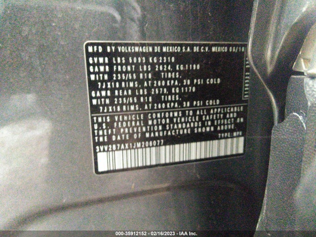 3VV2B7AX1JM206077 Volkswagen Tiguan Sel/se