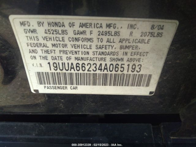 2004 ACURA TL VIN: 19UUA66234A065193