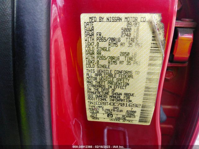 5N1ED28T43C701692 Nissan Xterra Se