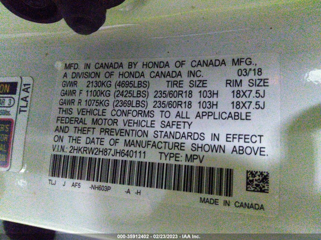 Honda Cr-v Ex-l 2018 2HKRW2H87JH640111 Image 9