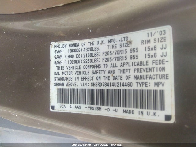 2004 HONDA CR-V LX VIN: SHSRD78414U214460