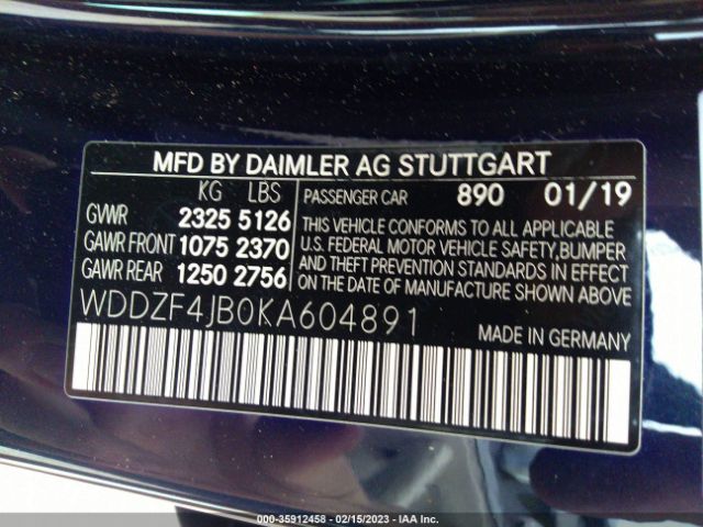 WDDZF4JB0KA604891 Mercedes-Benz E-class E 300