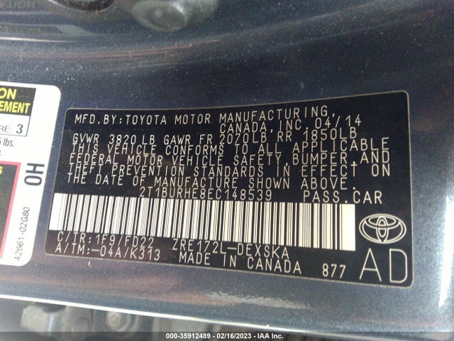 Toyota Corolla L/le/s/s Plus/le Plus 2014 2T1BURHE8EC148539 Image 9